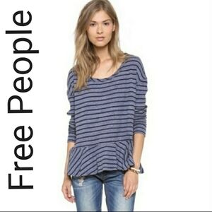 Free People Auntie Em Waffle Knit Peplum Blouse